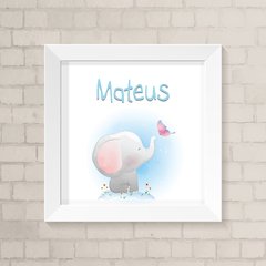 Quadro com Nome Elefante Aquarela