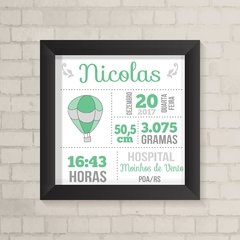 Quadro Nascimento Balão Verde - comprar online