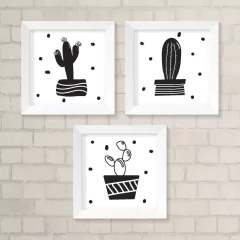 Kit de Quadros Cactus Preto e Branco