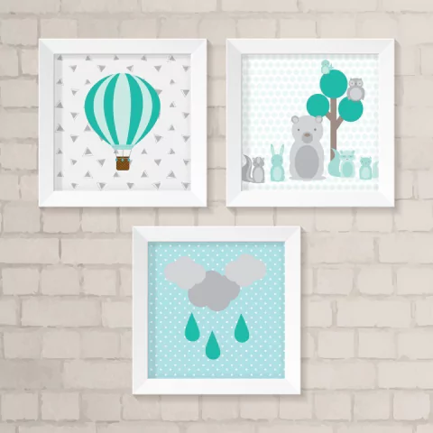 Kit de Quadros Bichinhos e Balão