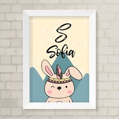 Quadro com Inicial e Nome Coelhinho Boho Menina