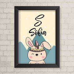 Quadro com Inicial e Nome Coelhinho Boho Menina - comprar online