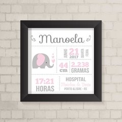 Quadro Nascimento Elefante Rosa e Cinza - comprar online