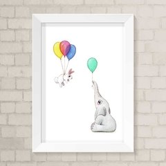 Quadro Infantil Coelho e Elefante Aquarela