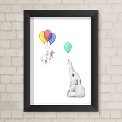 Quadro Infantil Coelho e Elefante Aquarela - comprar online