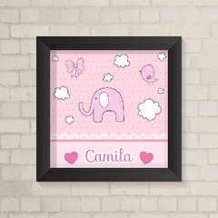 Quadro com Nome Elefante Rosa - comprar online