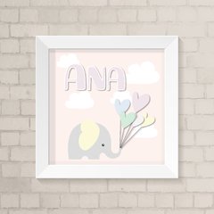 Quadro com Nome Elefante Menina Candy Color