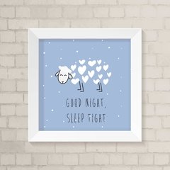 Quadro Infantil Ovelha Good Night Azul