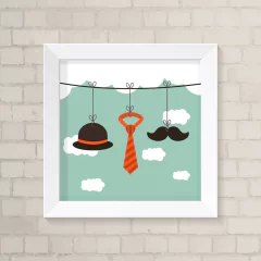 Quadro Infantil Gravata, Chapéu e Bigode