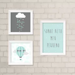 Kit de Quadros Sonhe Alto, Balão e Nuvem