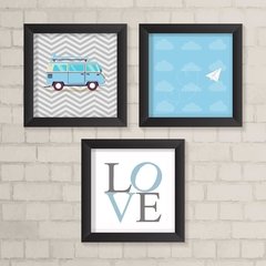Kit de Quadros Azul - Kombi, Avião de Papel e Love - comprar online