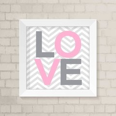 Quadro Infantil Love Rosa e Cinza