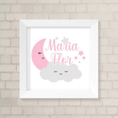 Quadro com Nuvem, Lua e Nome Menina