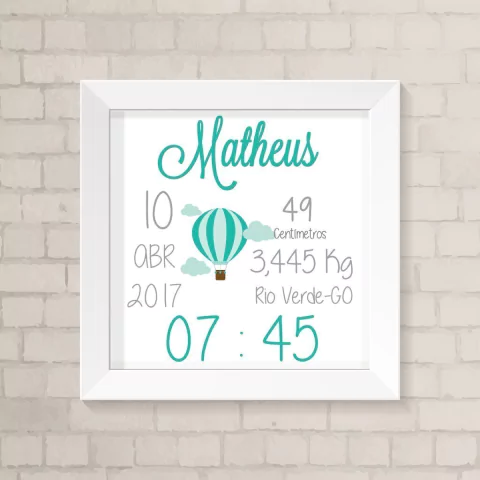 Quadro Nascimento Balão Menino