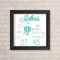 Quadro Nascimento Balão Menino - comprar online