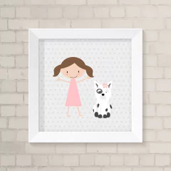Quadro Infantil Menina e Cachorro