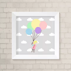 Quadro Infantil Menina Loira com Balões