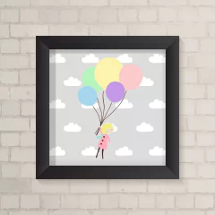 Quadro Infantil Menina Loira com Balões - comprar online