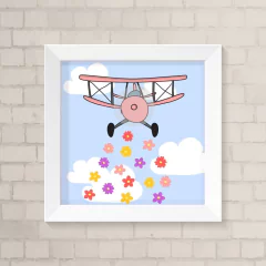 Quadro Infantil Avião e Flores