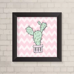 Quadro Infantil Cacto fundo Rosa - comprar online