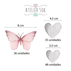 Adesivos Borboletas Aquarela Rosa e Corações Cinza na internet