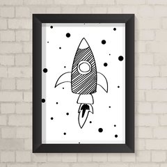 Quadro Infantil Foguete Preto e Branco - comprar online