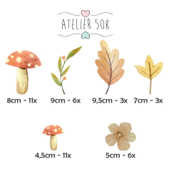 Cogumelos, ramos e folhas aquarela - comprar online