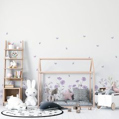Adesivos Ramos Pendentes Flores e Borboletas Aquarela Lilás - Atelier 508