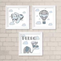Kit de Quadros Avião, Balão e Elefante