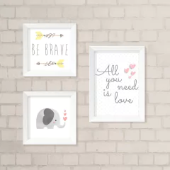 Kit de Quadros Be Brave e Elefante