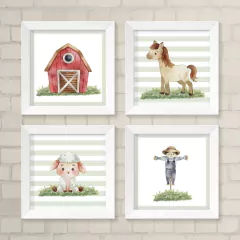 Kit 4 quadros Fazendinha Aquarela