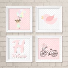 Kit de Quadros Menina e Passarinho