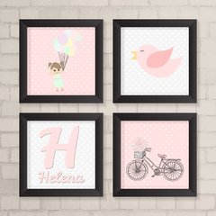 Kit de Quadros Menina e Passarinho - comprar online