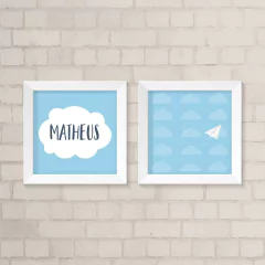 Kit de Quadros Nome e Avião de Papel