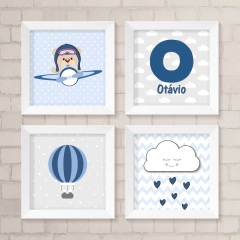 Kit de Ursinho Aviador, nuvem, inicial e balão