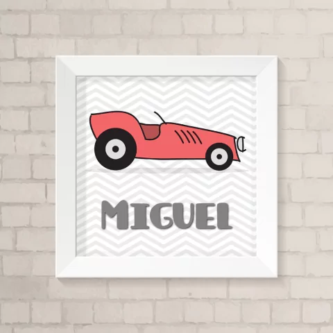 Quadro Carrinho Vermelho Chevron com Nome