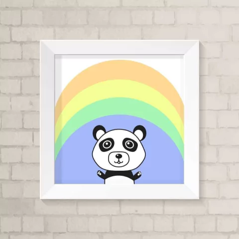 Quadro Infantil Panda Arco-Íris
