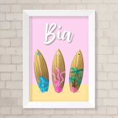 Quadro com Nome Surf Rosa