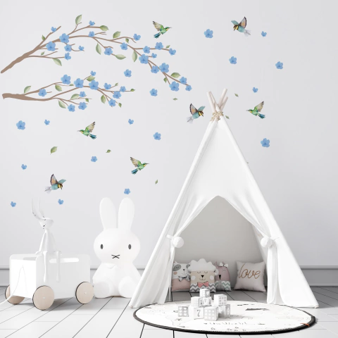 Adesivos Galhos folhas e flores Cerejeira Azul