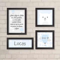 Kit de Quadros Santo Anjo, Balões e Ursinho e Nome - comprar online