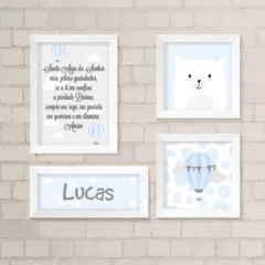 Kit de Quadros Santo Anjo, Balões e Ursinho e Nome