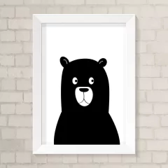 Quadro Infantil Ursinho Preto Minimalista