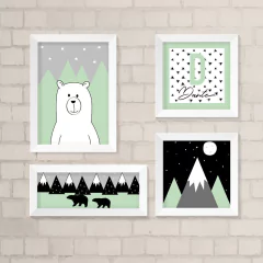 Kit de Quadros Urso com Nome Verde