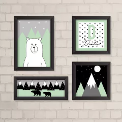 Kit de Quadros Urso com Nome Verde - comprar online