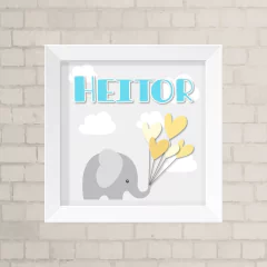 Quadro Elefante com Nome e balões Amarelos Menino