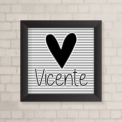 Quadro Coração com nome e fundo Preto e Branco Menino - comprar online