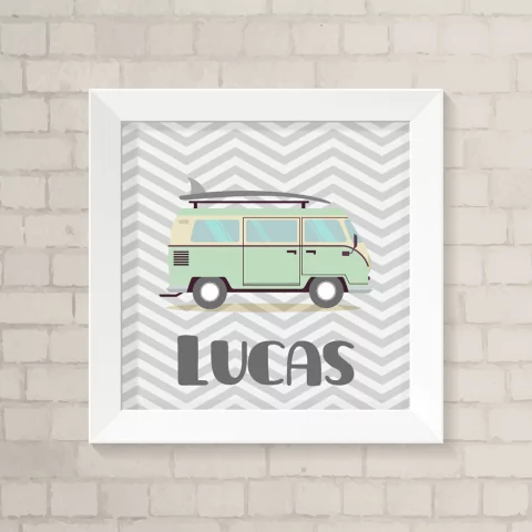 Quadro Kombi verde com Nome Menino