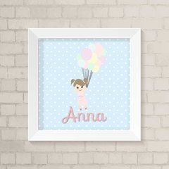 Quadro Menina com Balões e Nome Quadrado