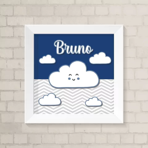 Quadro com Nuvem e Nome Menino Azul Marinho
