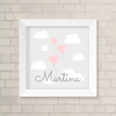 Quadro com Nome Cinza e Balões Rosa